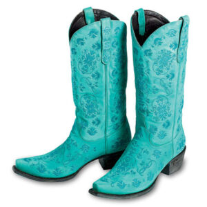 blue female leather cowboy boots