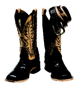 leather cowboy boots with black finish and leather belt